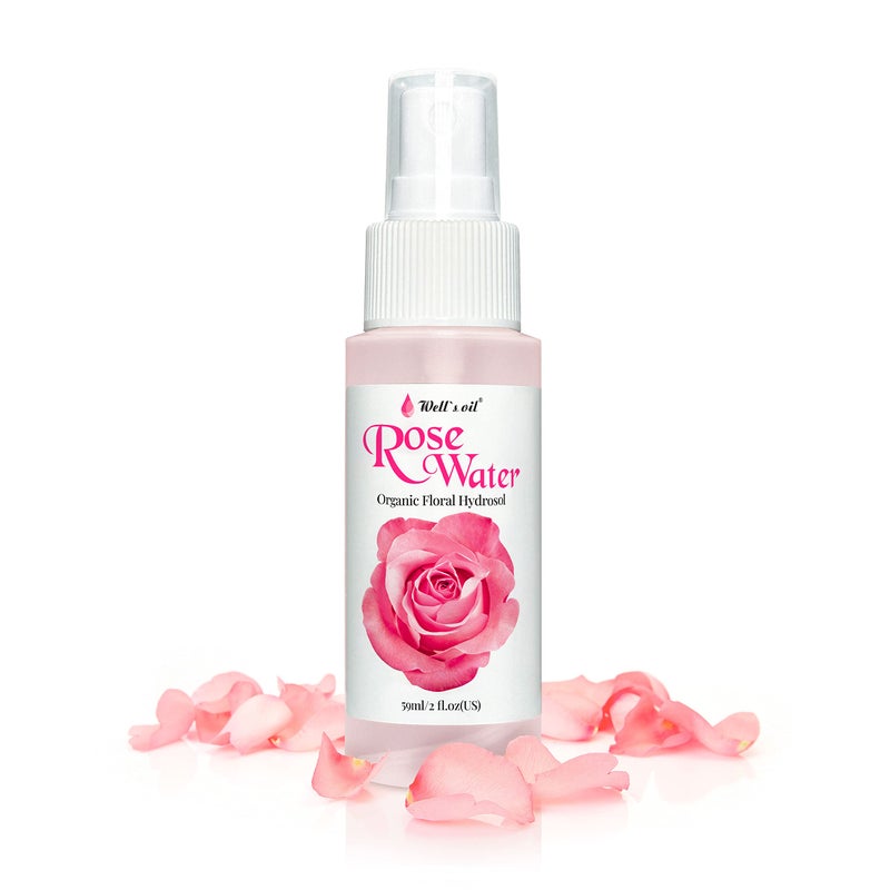 Well's Oil Rose Water Mist Spray (8 fl oz) | Floral Rose Water Hydrosol | Alcohol-Free | for Skin & Hair Use